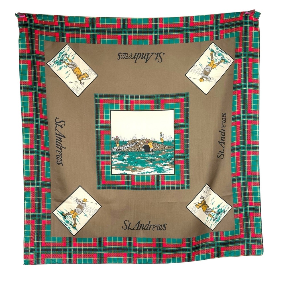 Vintage 80s St. Andrews Golf Scarf by Glentoy Made in‎ Italy NWT Tartan Plaid